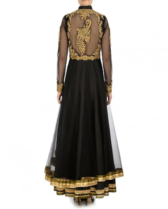 Black anarkali suit with Peacock design
