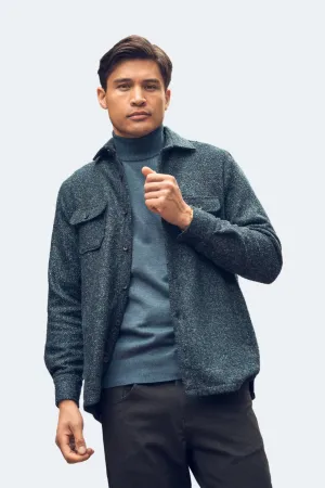 Black and Multi Blue Tweed Shacket