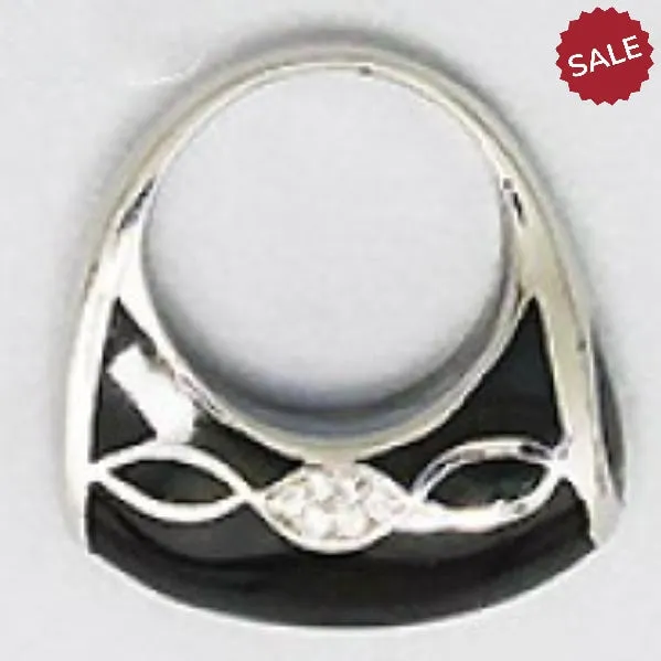 Black Enamel, Silver Tone & Clear Rhinestone Fashion Ring