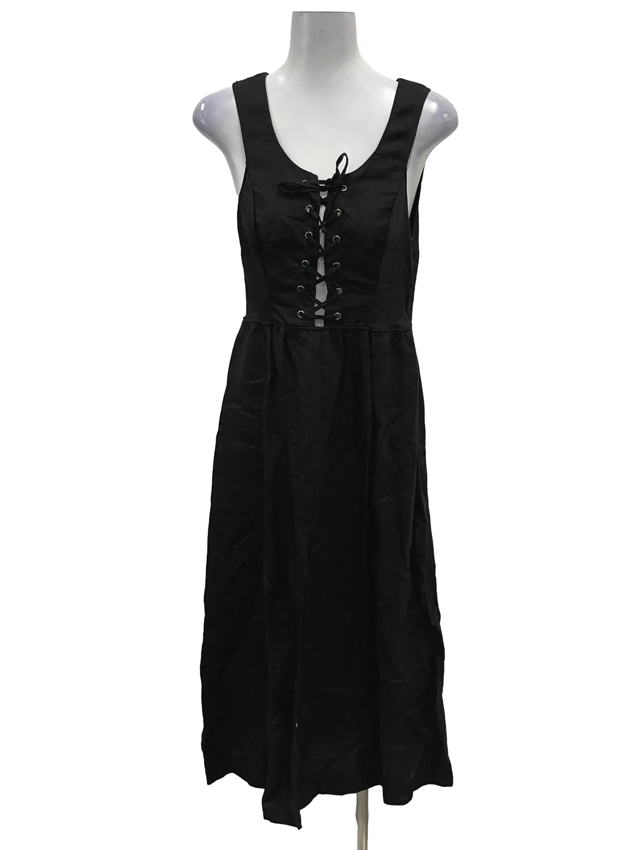 Black Lace Up Sleeveless Maxi Dress