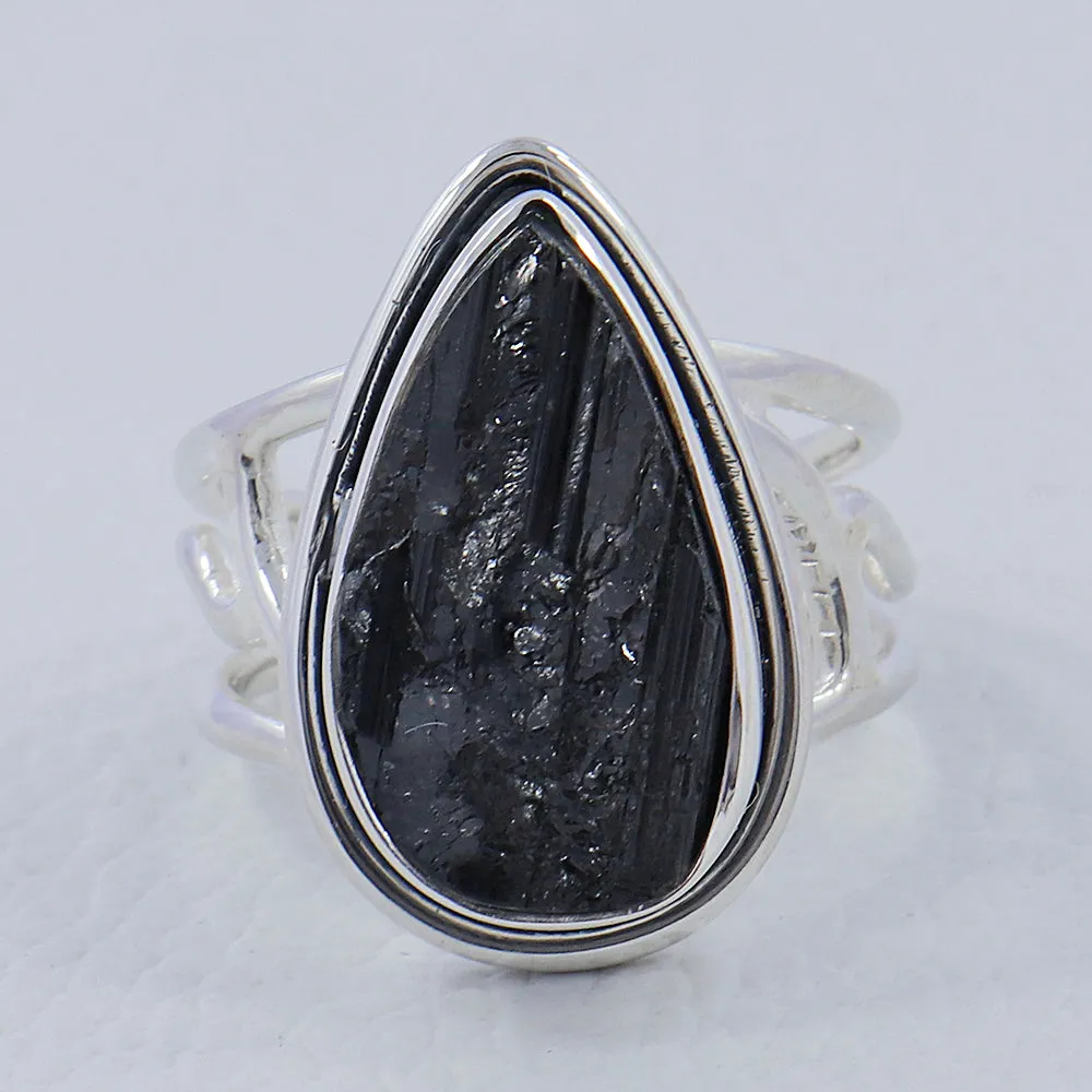Black Tourmaline Silver Designer Ring