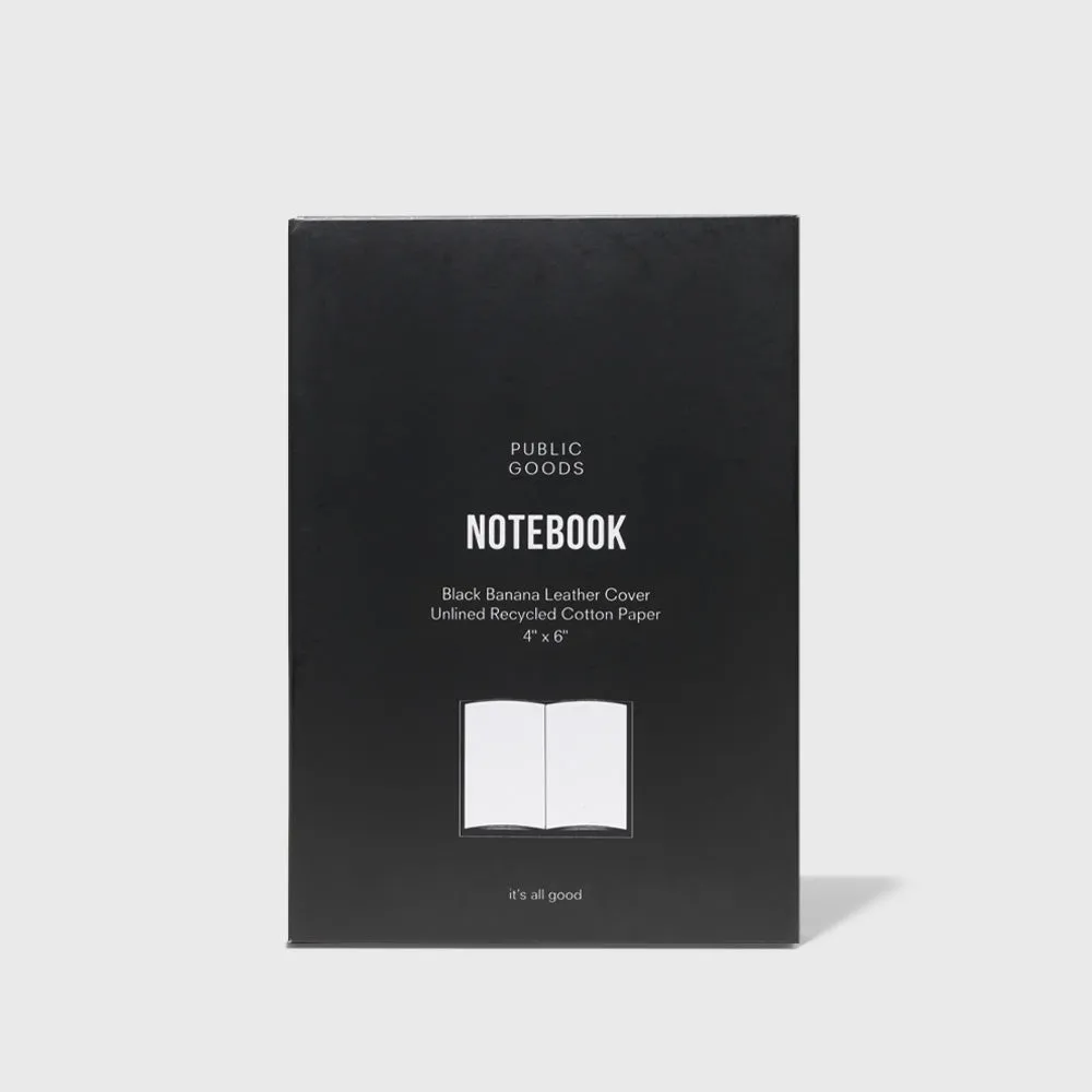 Black Unlined Banana Leather Notebook (4" x 6")