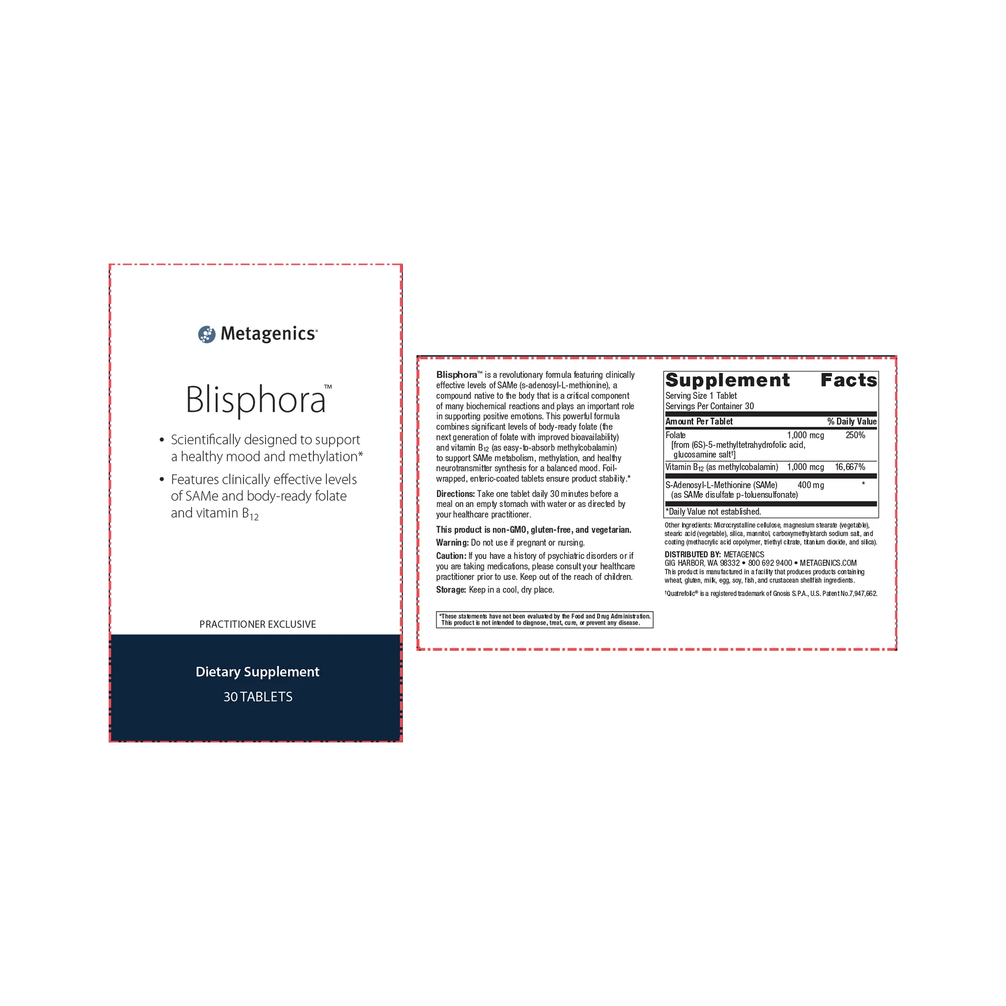 Blisphora™ <br>Scientifically designed to support a healthy mood and methylation Features clinically effective levels of SAMe and body-ready folate and vitamin B12