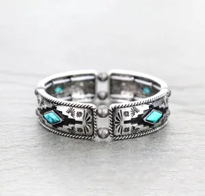 Blitz Aztec Dark Background Stretch Bracelet - Turquoise