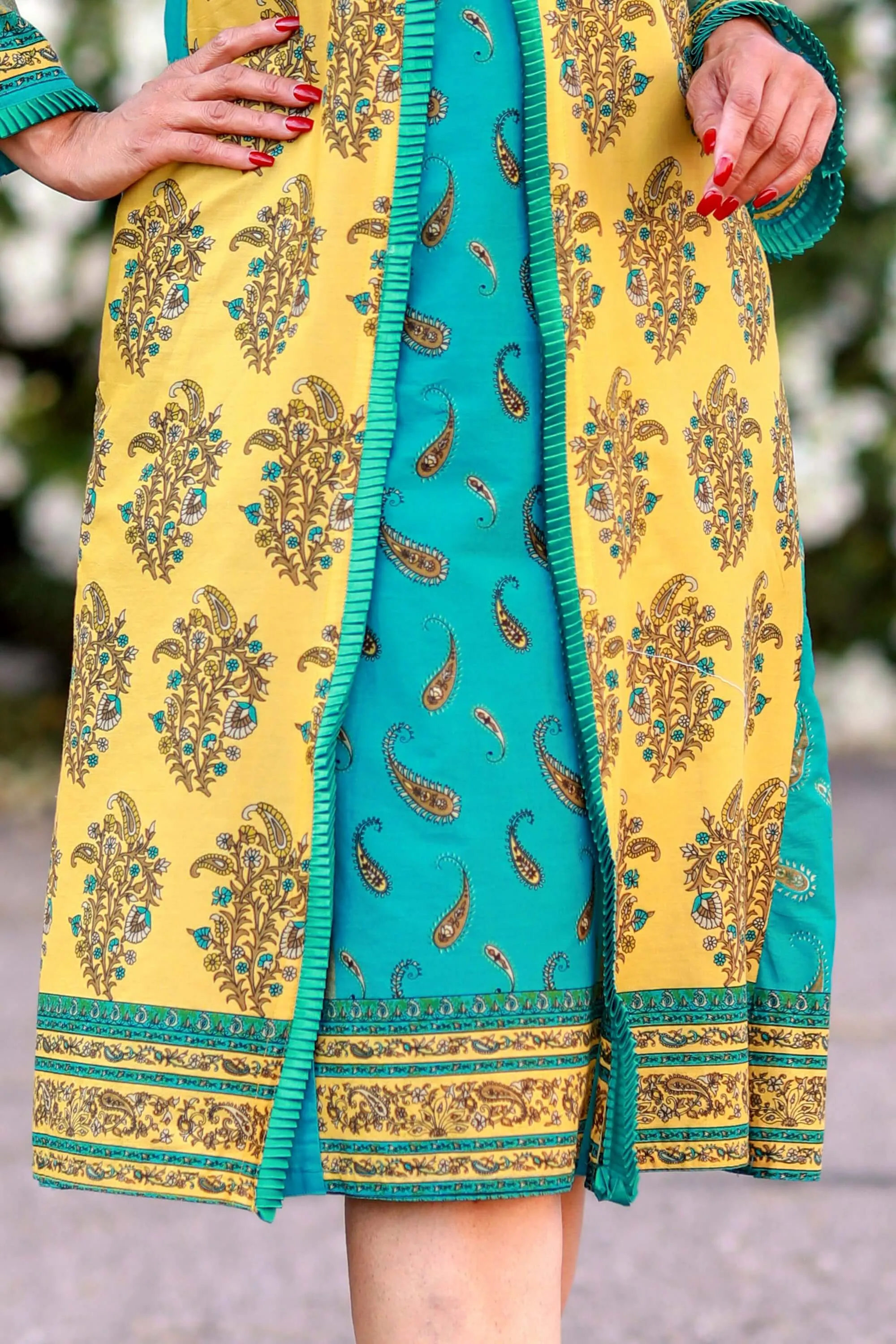 Blue and Yellow Cotton Lawn Designer Dress