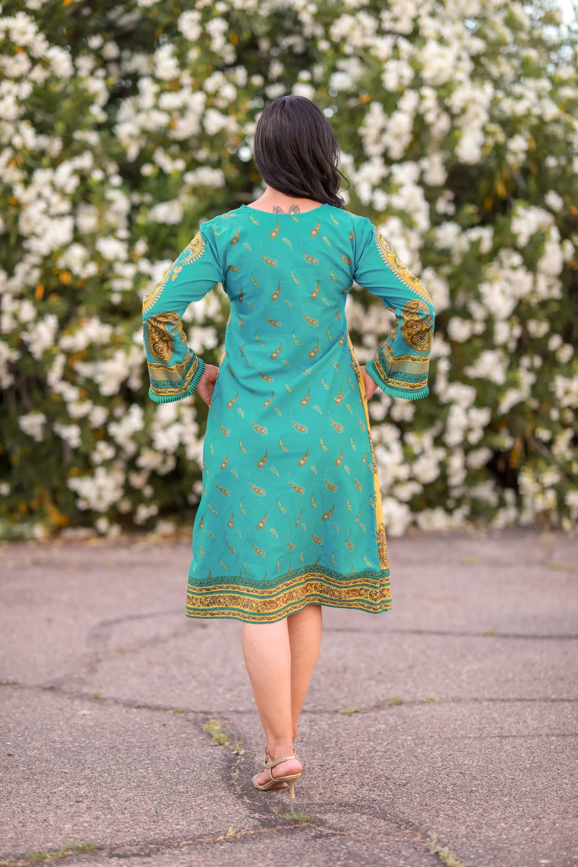Blue and Yellow Cotton Lawn Designer Dress