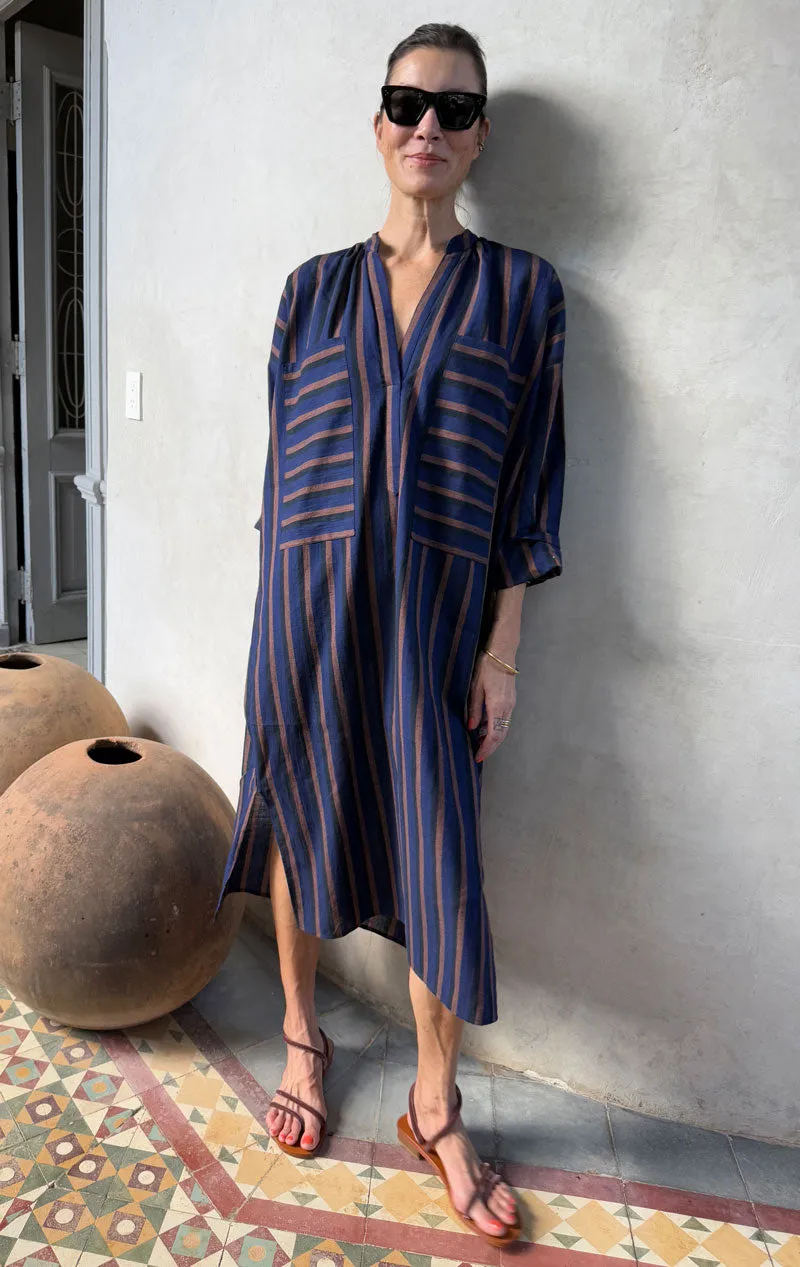 Blue/ Brown stripe two pocket caftan