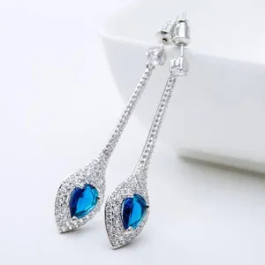 Blue Sapphire Designer Long Dangle Earrings