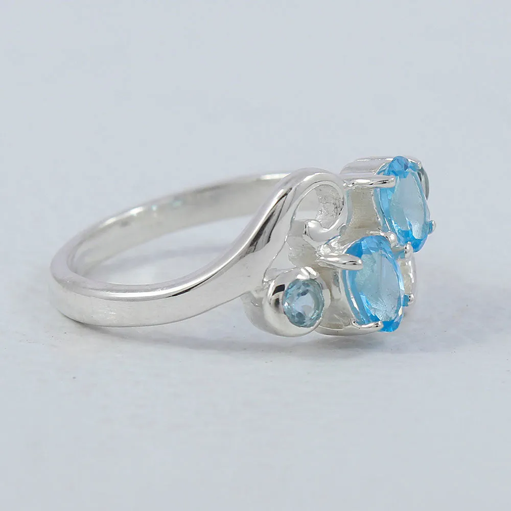 Blue Topaz Gemstone Designer Silver Ring
