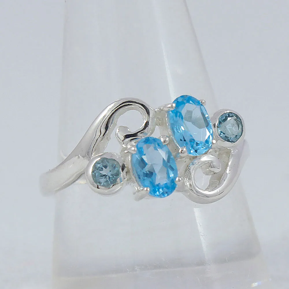 Blue Topaz Gemstone Designer Silver Ring