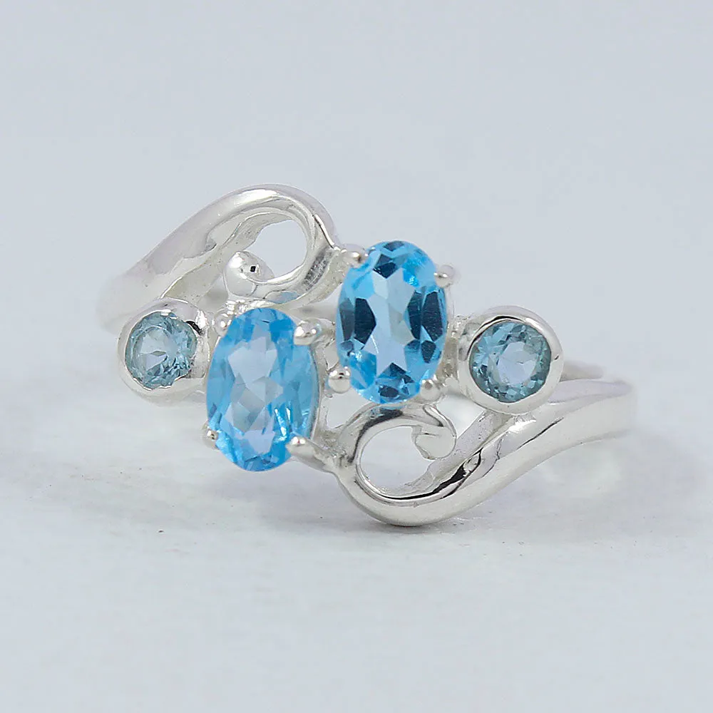 Blue Topaz Gemstone Designer Silver Ring