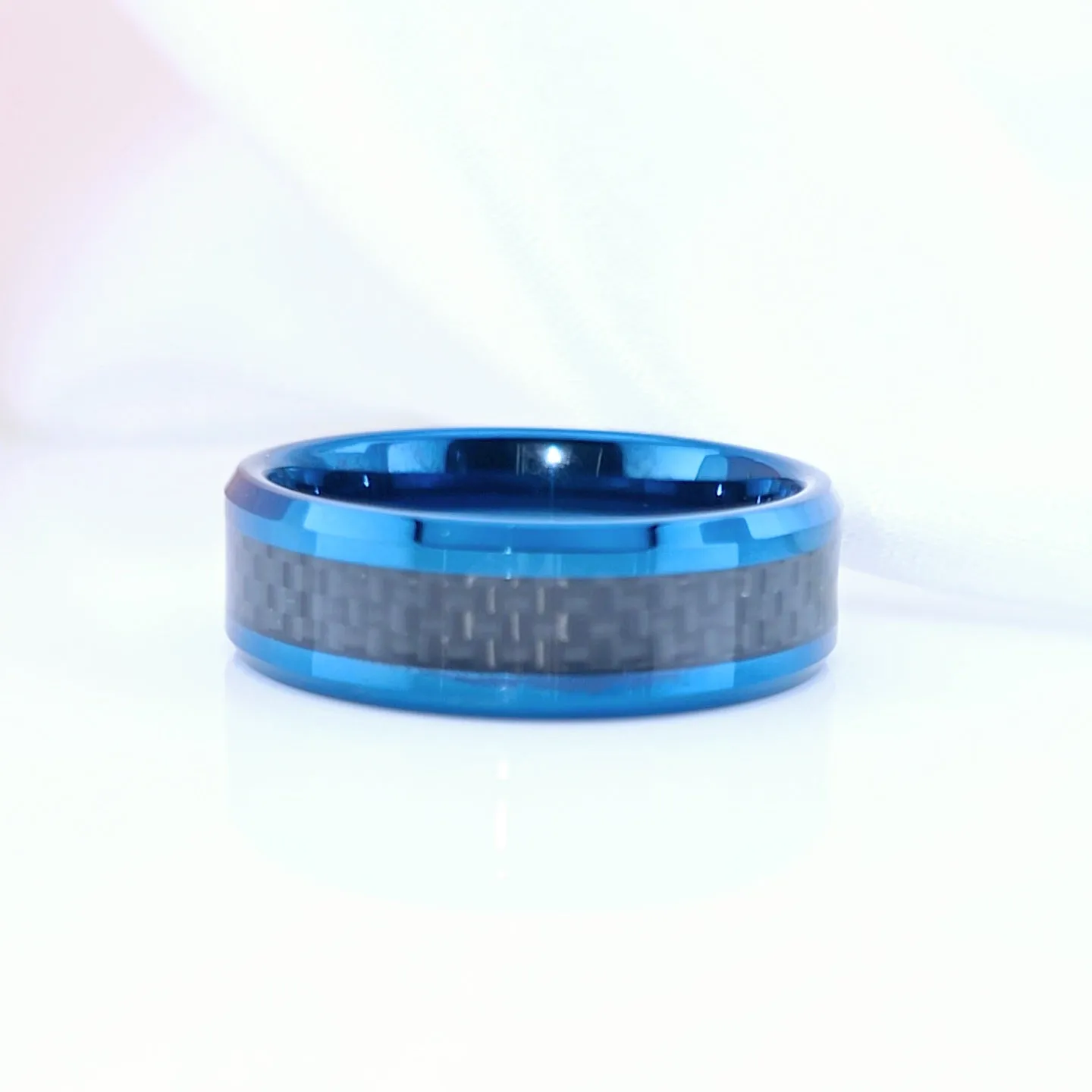 Blue With Black Carbon Fiber Tungsten Unisex Couple Wedding Bands