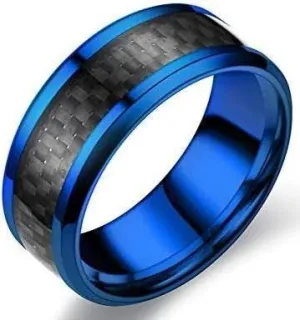 Blue With Black Carbon Fiber Tungsten Unisex Couple Wedding Bands