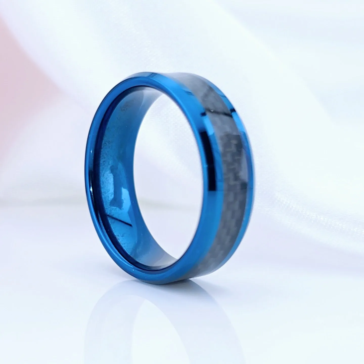 Blue With Black Carbon Fiber Tungsten Unisex Couple Wedding Bands