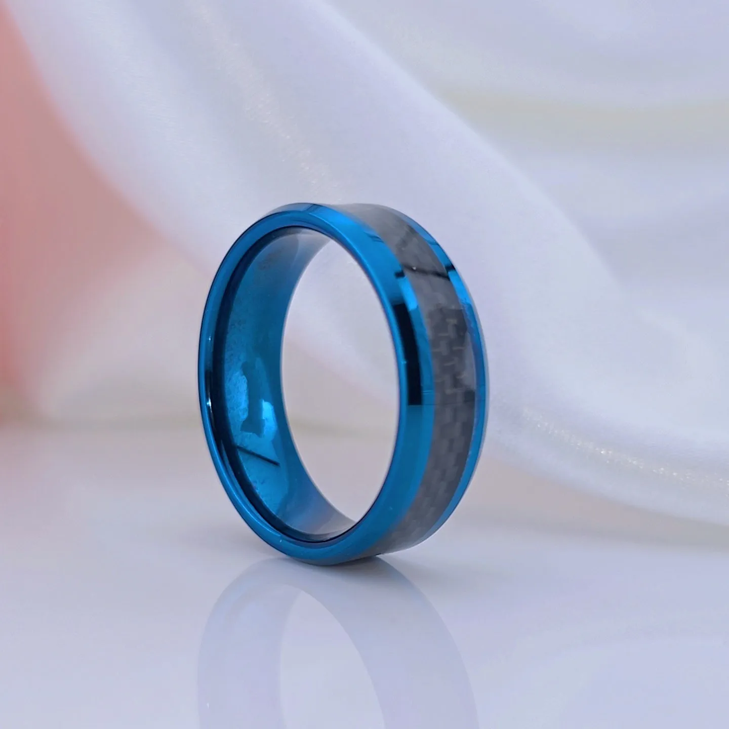 Blue With Black Carbon Fiber Tungsten Unisex Couple Wedding Bands