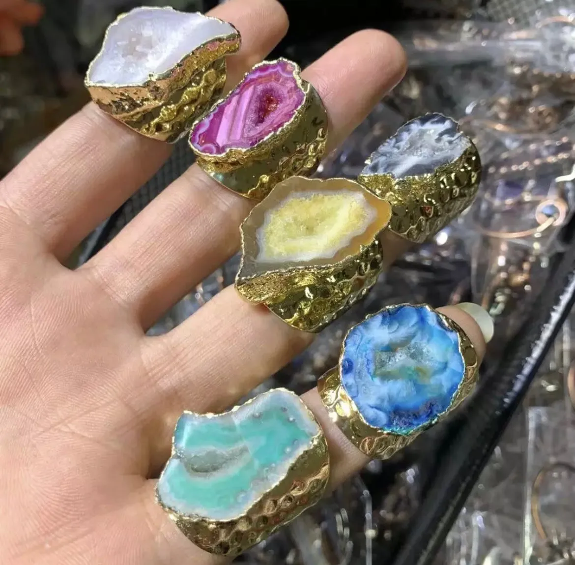 Boho & Mala Mix Colour Agate Statement Ring (Blue) R1059