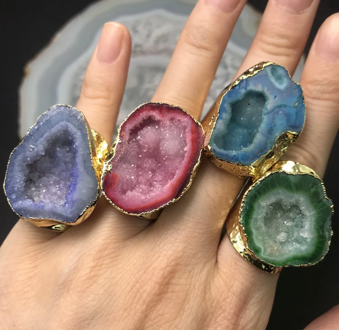 Boho & Mala Mix Colour Agate Statement Ring (Blue) R1059