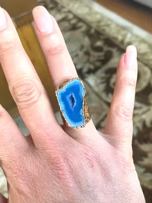 Boho & Mala Mix Colour Agate Statement Ring (Blue) R1059