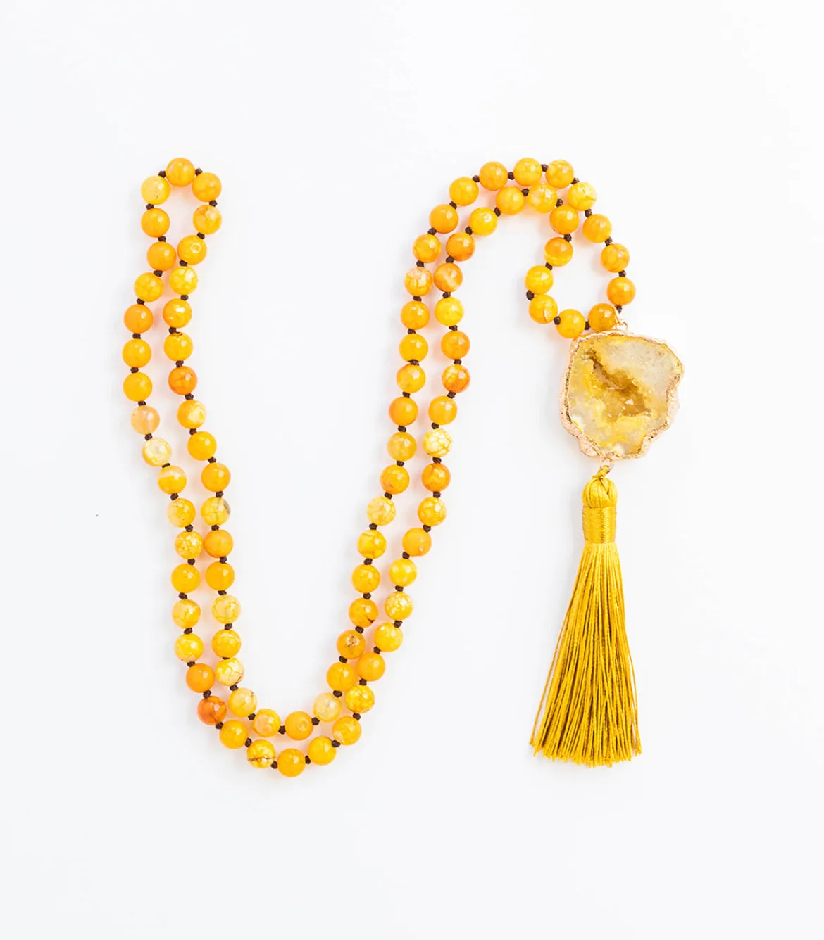 Boho & Mala Tribal Agate Slice Tassel Necklace (Orange) TN10049