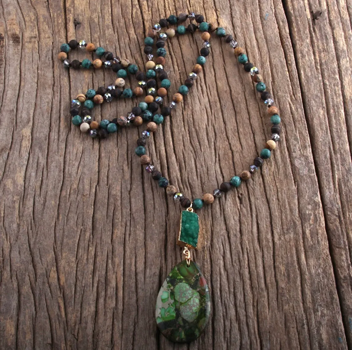 Boho & Mala Tribal Mix Green Agate Stone Necklace TN10072