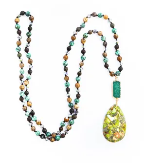 Boho & Mala Tribal Mix Green Agate Stone Necklace TN10072