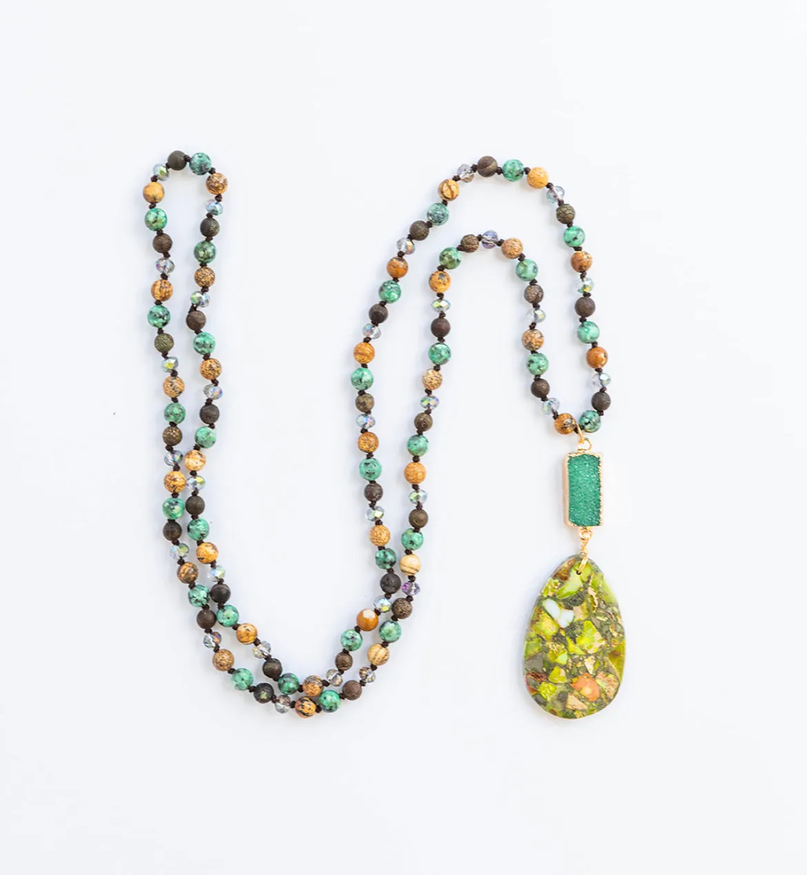 Boho & Mala Tribal Mix Green Agate Stone Necklace TN10072