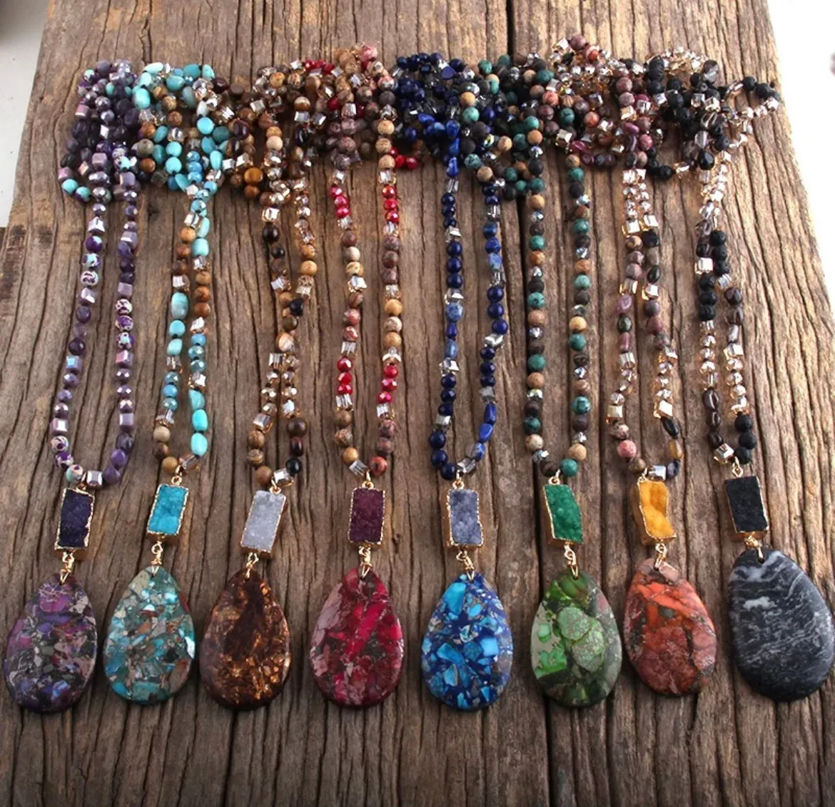 Boho & Mala Tribal Mix Green Agate Stone Necklace TN10072