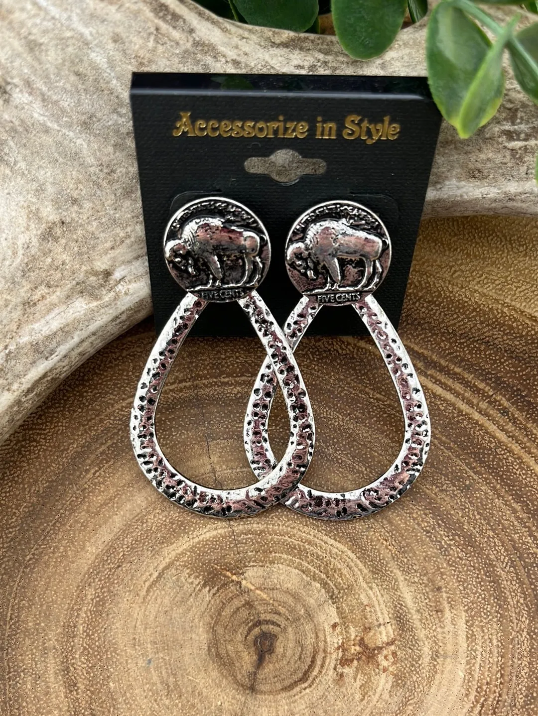 Briggita Hammered Teardrop Buffalo Coin Post Fashion Earrings