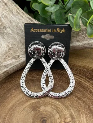 Briggita Hammered Teardrop Buffalo Coin Post Fashion Earrings