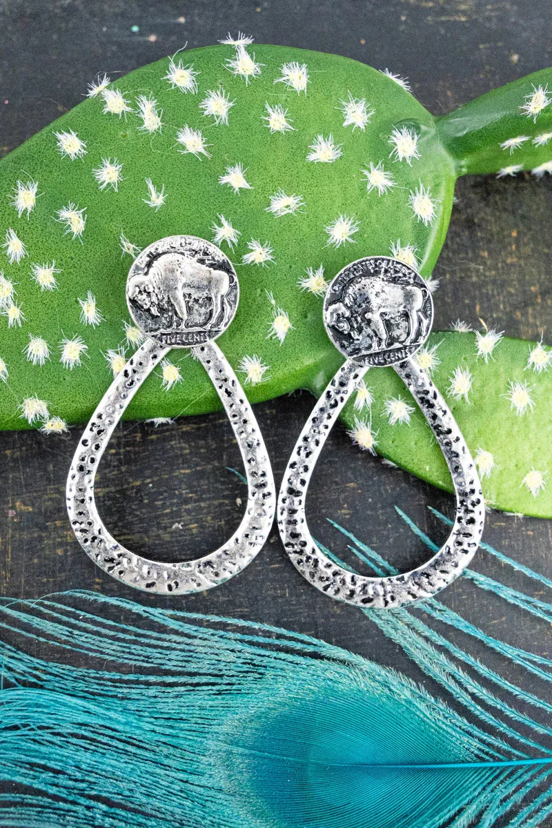 Briggita Hammered Teardrop Buffalo Coin Post Fashion Earrings