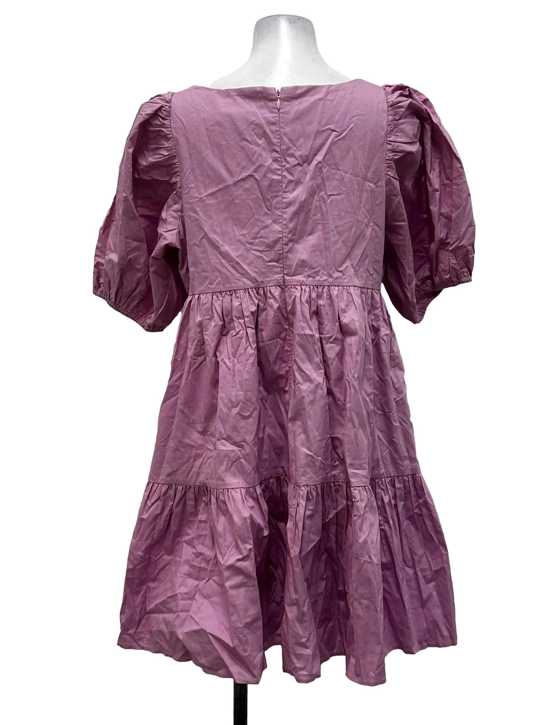 Bubblegum Pink Puff Sleeve Tiered Dress