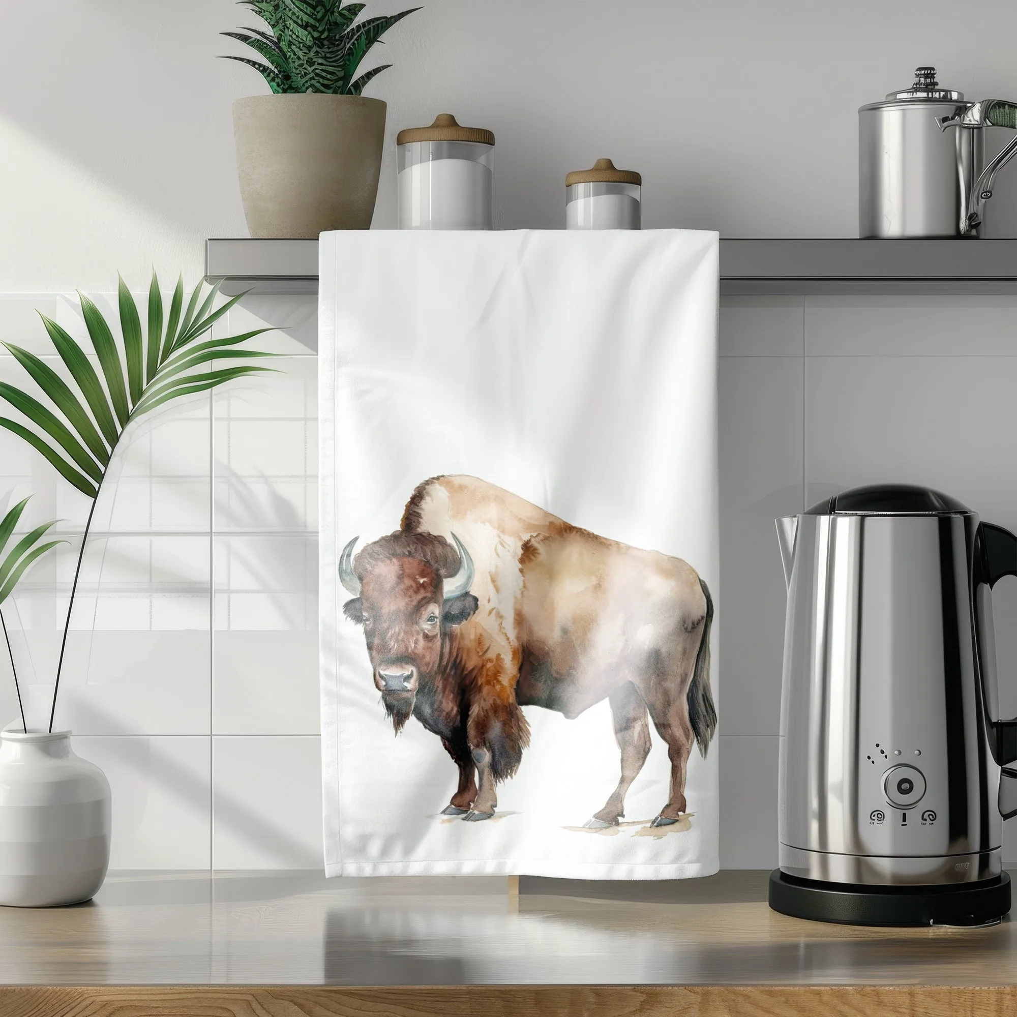 Buffalo Tea Towel, Rustic Watercolor Western Design for Stylish Cooking, Perfect Gift for Cowgirl Lovers | Wild West Chic Collection