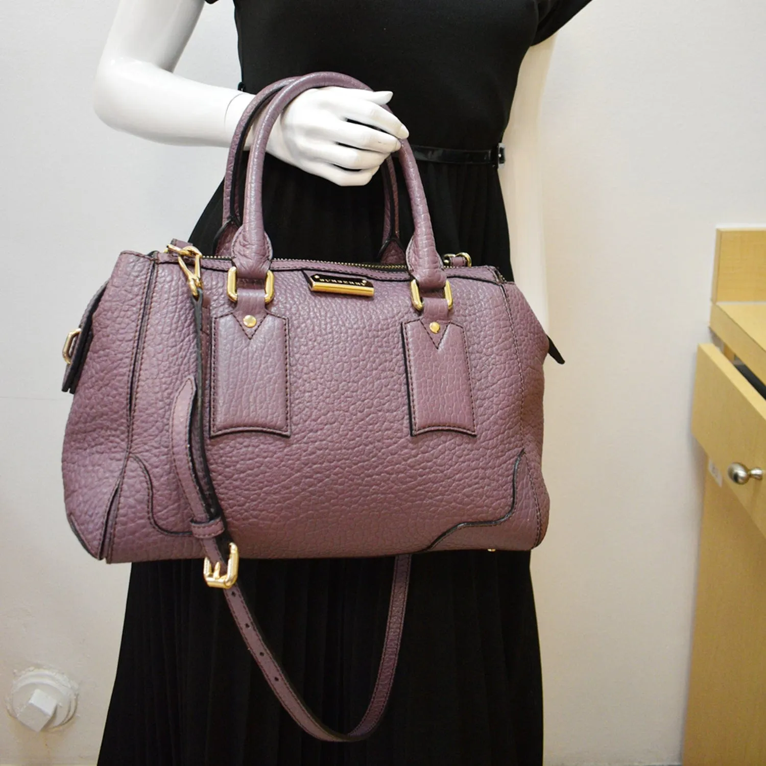 BURBERRY Gladstone Leather Satchel Bag Dusky Mauve