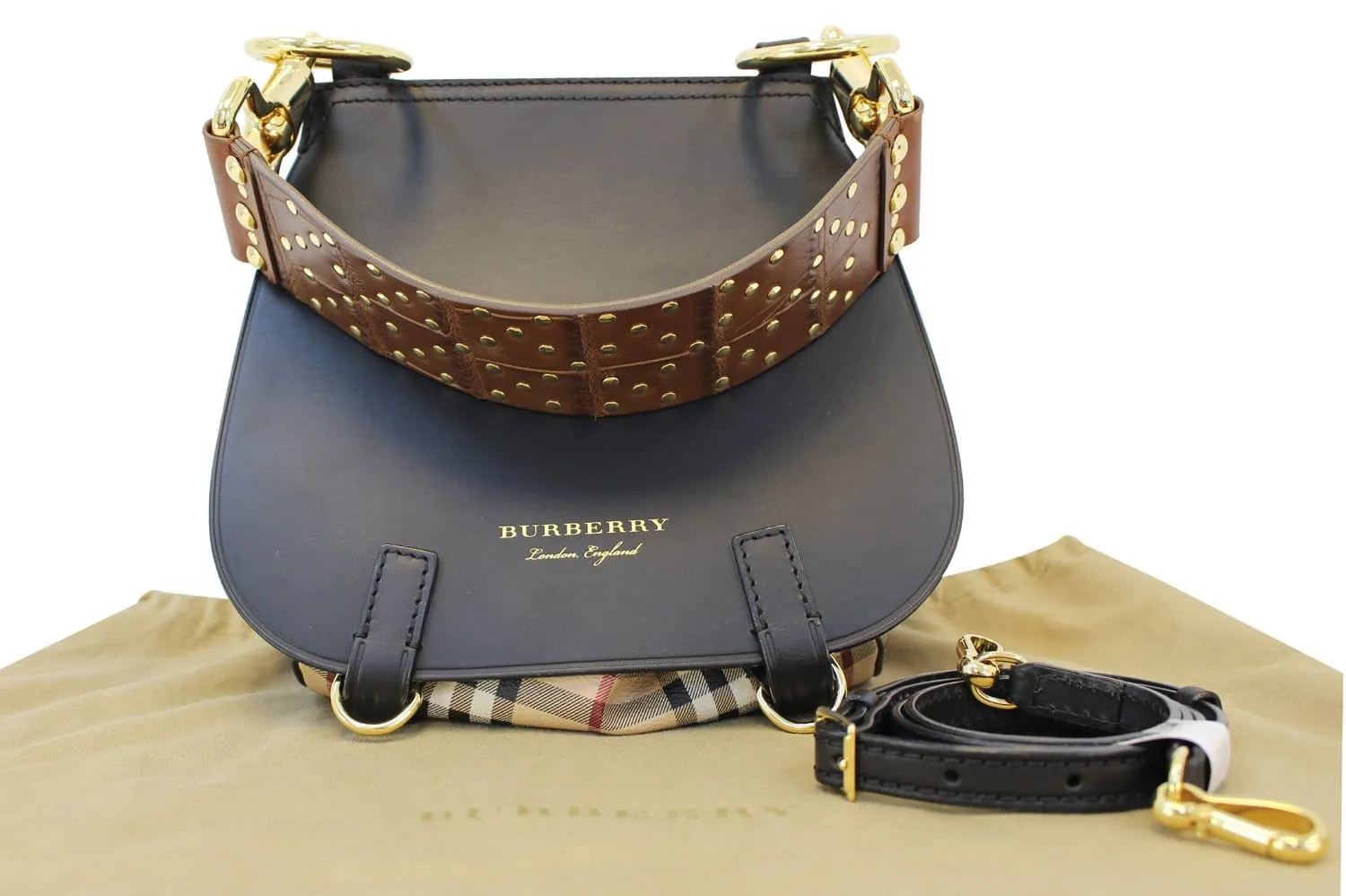 BURBERRY  Haymarket Check and Alligator Leather Bridle Bag