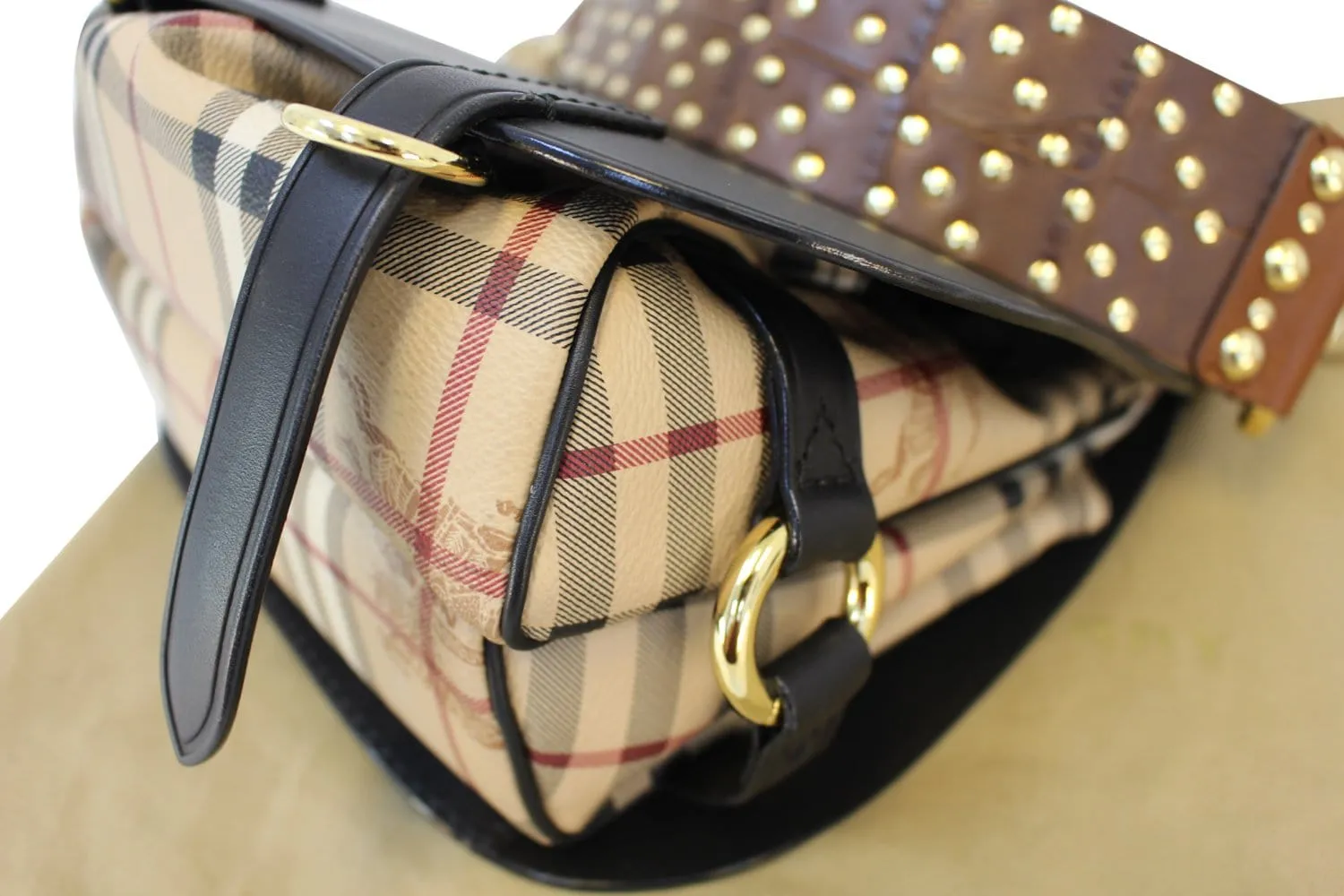 BURBERRY  Haymarket Check and Alligator Leather Bridle Bag