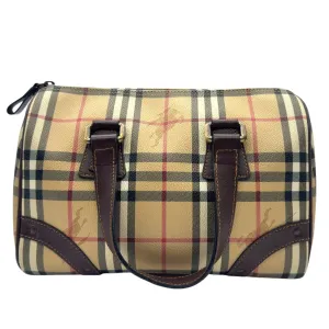 BURBERRY Haymarket Check Canvas & Leather Boston Bag - Beige & Brown