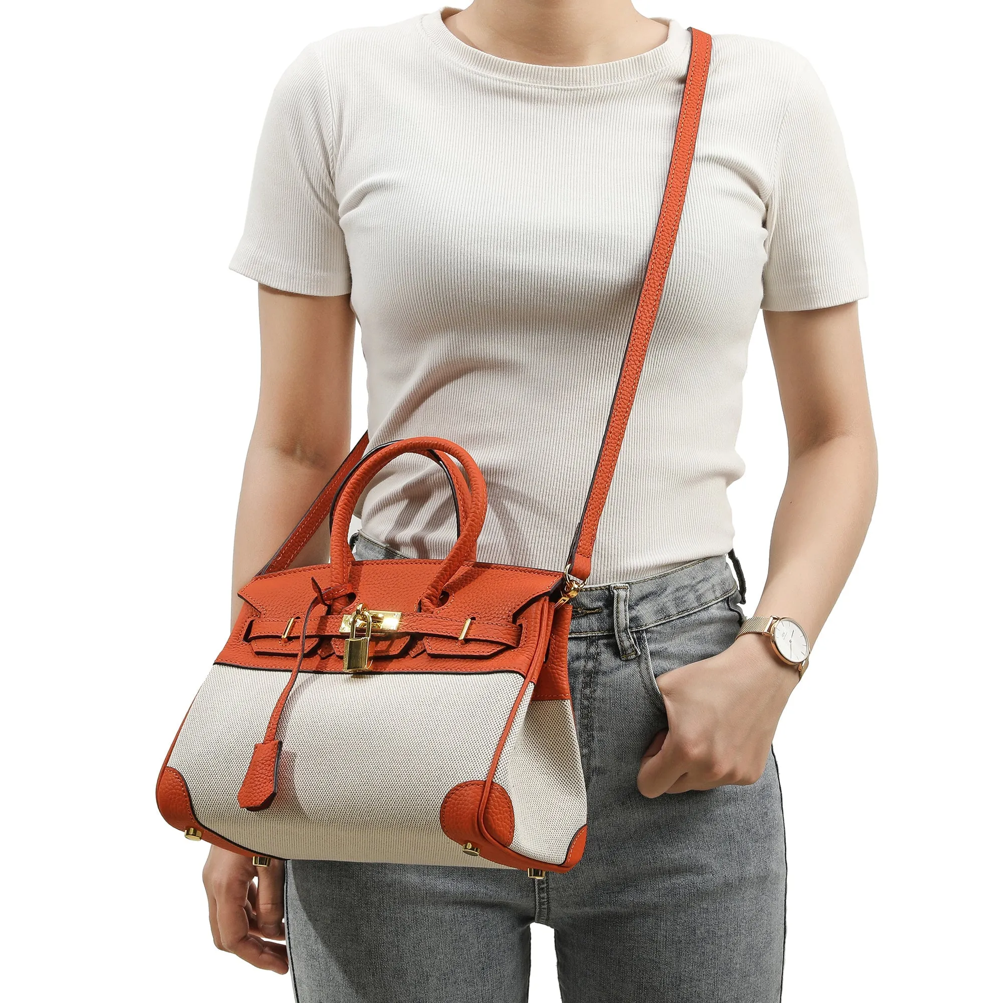 Canvas & Leather Satchel/Shoulder Bag