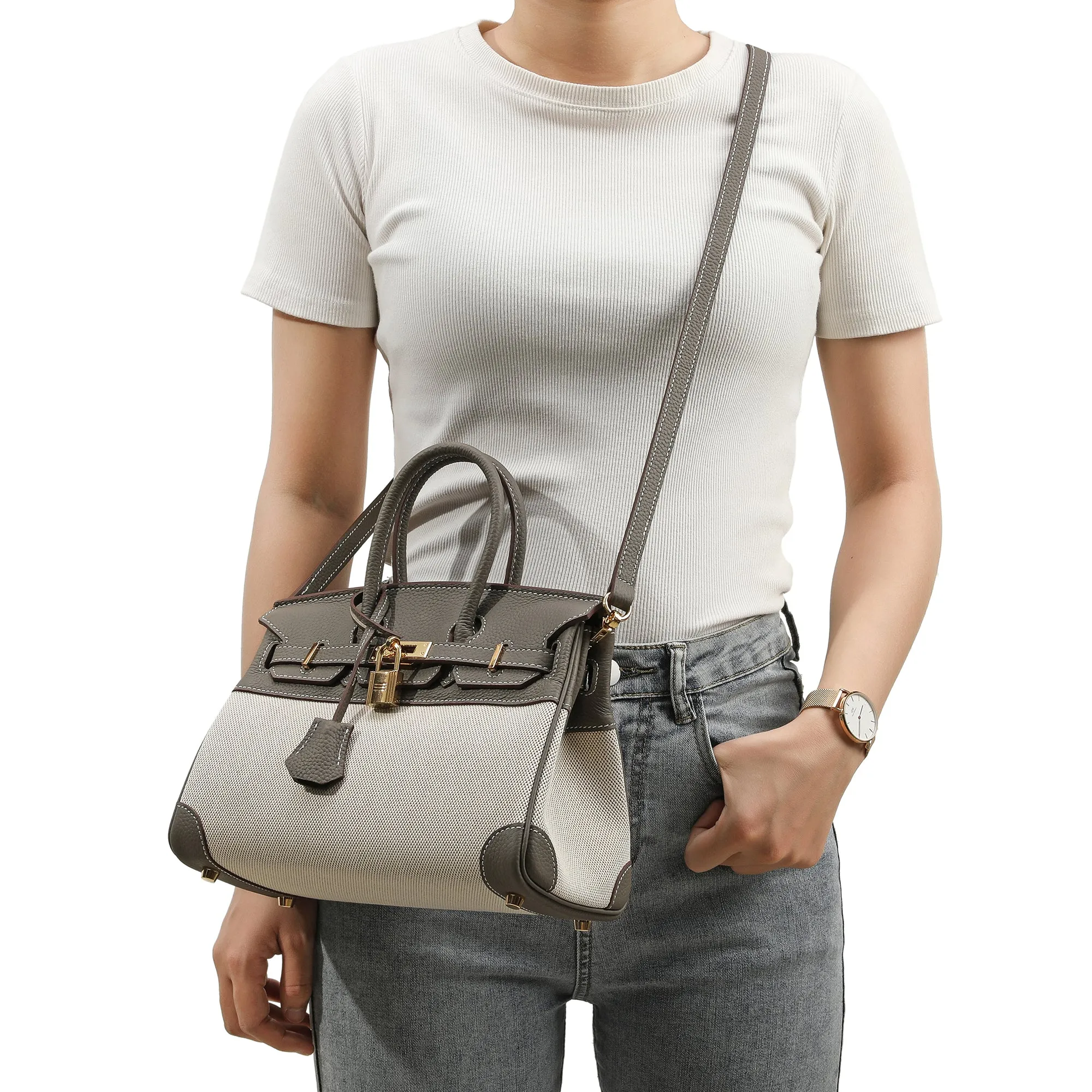 Canvas & Leather Satchel/Shoulder Bag