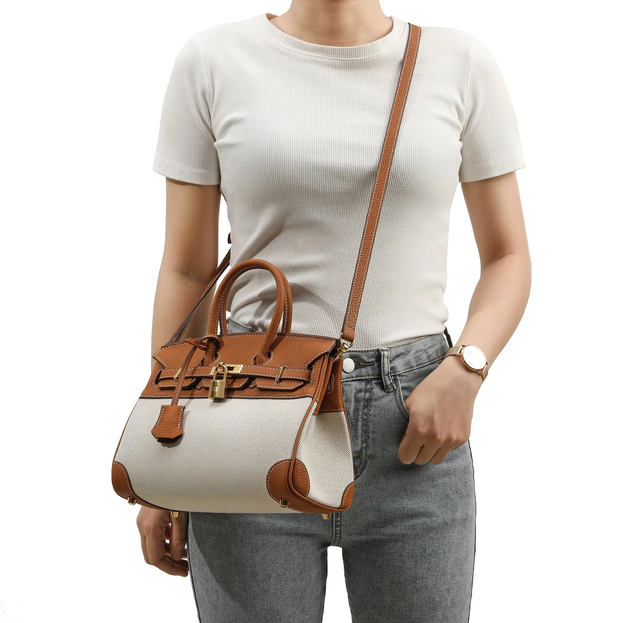 Canvas & Leather Satchel/Shoulder Bag