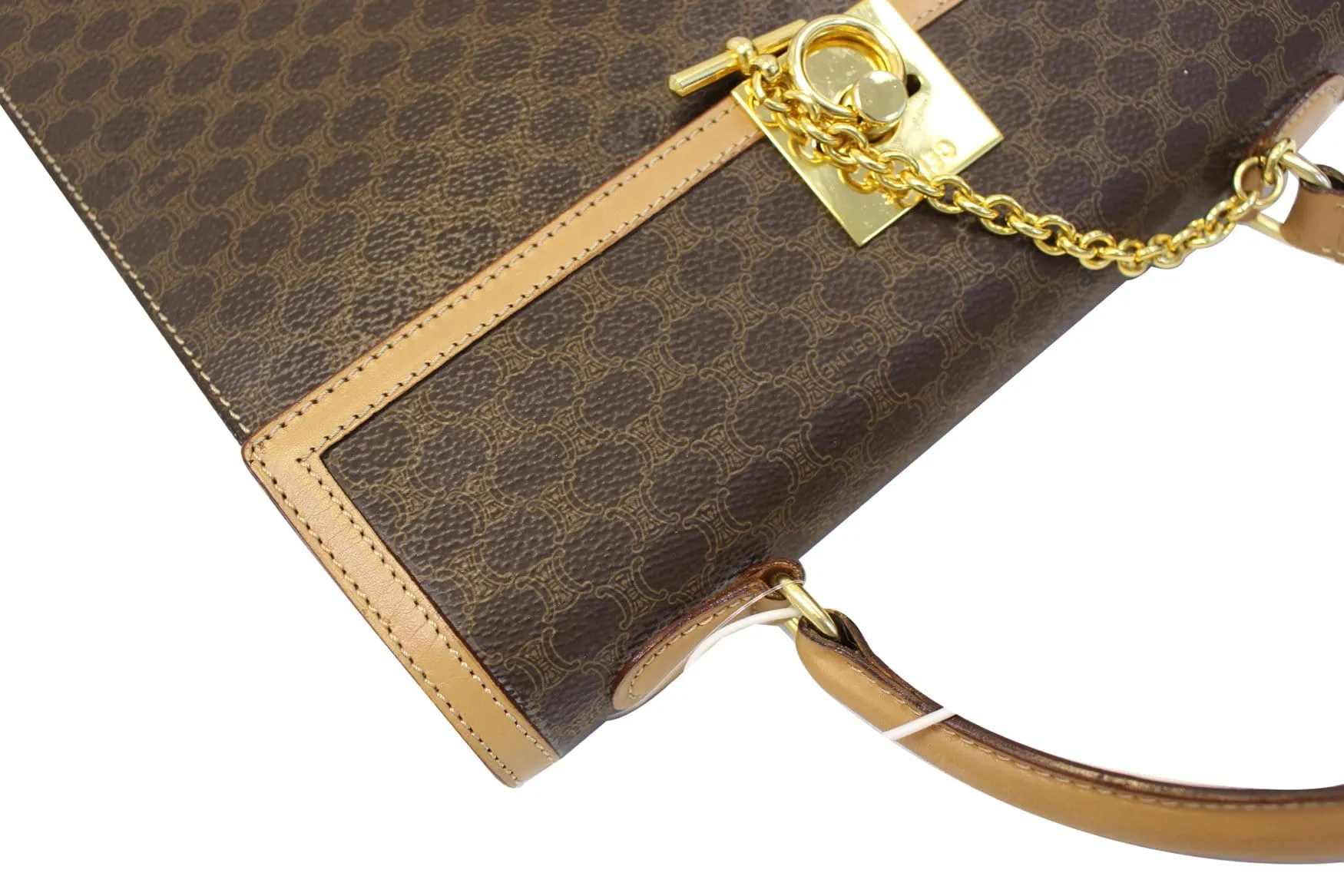 CELINE Macadam Pattern PVC Leather Brown Satchel Bag