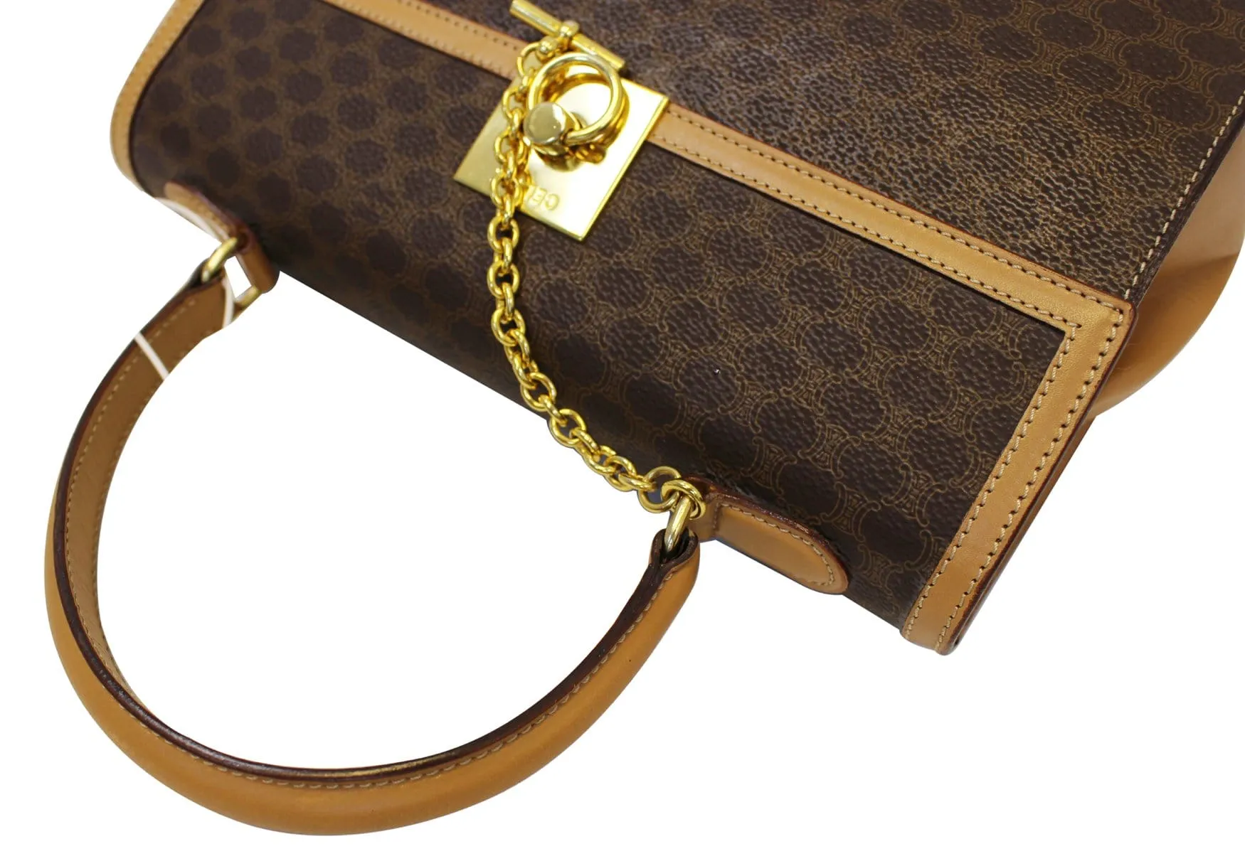 CELINE Macadam Pattern PVC Leather Brown Satchel Bag