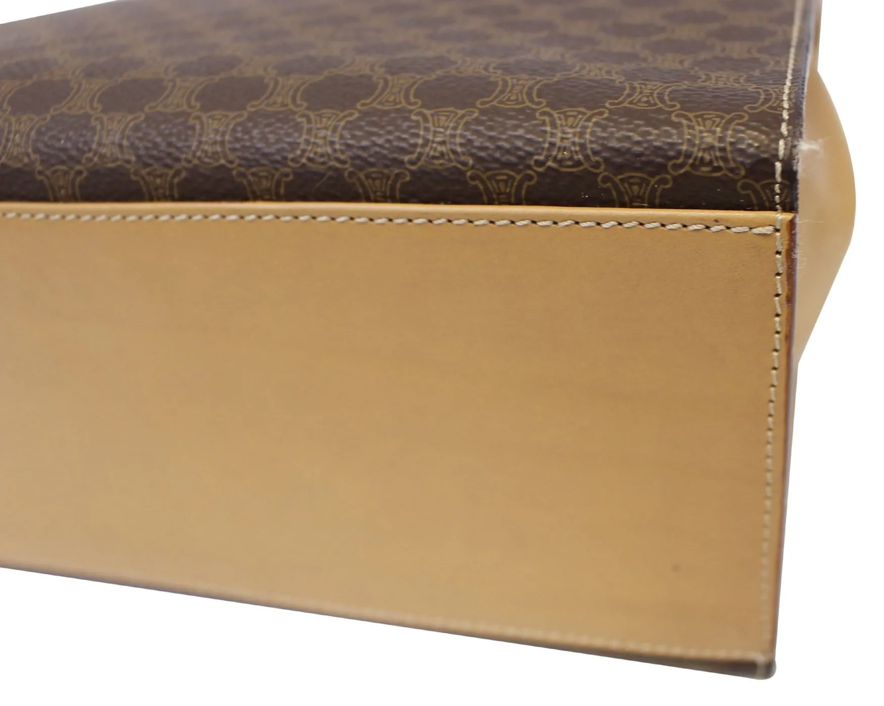 CELINE Macadam Pattern PVC Leather Brown Satchel Bag