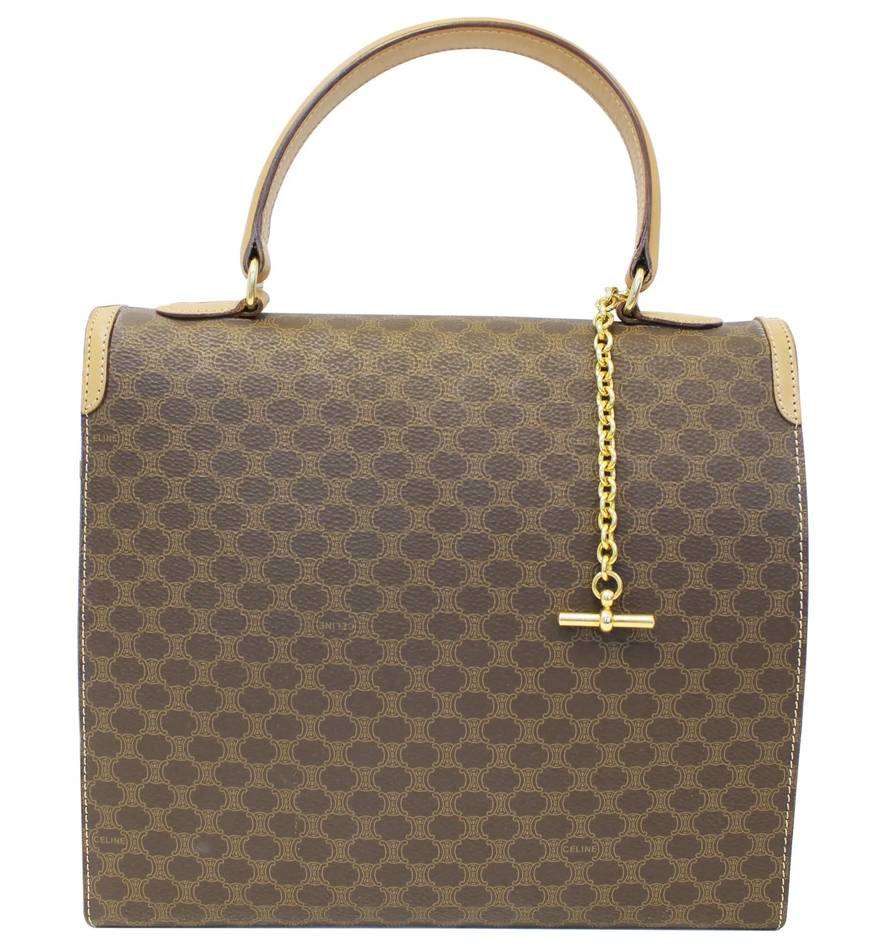CELINE Macadam Pattern PVC Leather Brown Satchel Bag