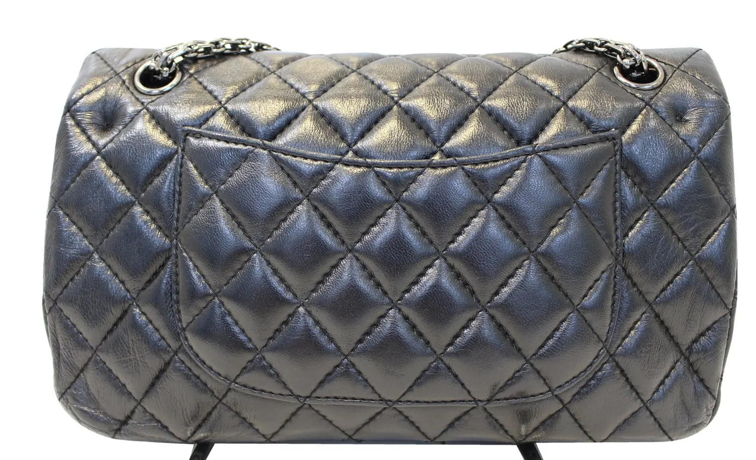 CHANEL Black Metallic Reissue 2.55 Leather Flap Bag