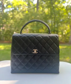 Chanel Caviar Leather Top Handle Flap Bag with SHW in Black