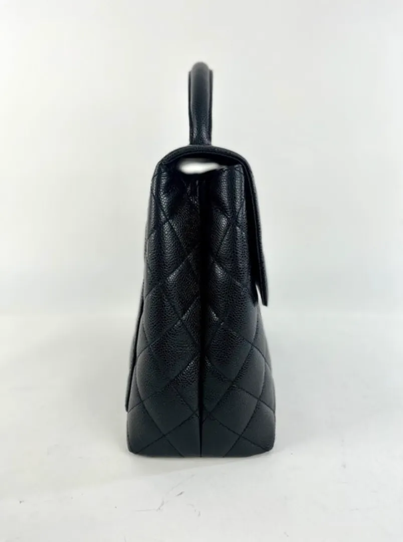 Chanel Caviar Leather Top Handle Flap Bag with SHW in Black