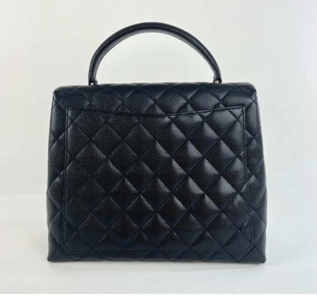 Chanel Caviar Leather Top Handle Flap Bag with SHW in Black