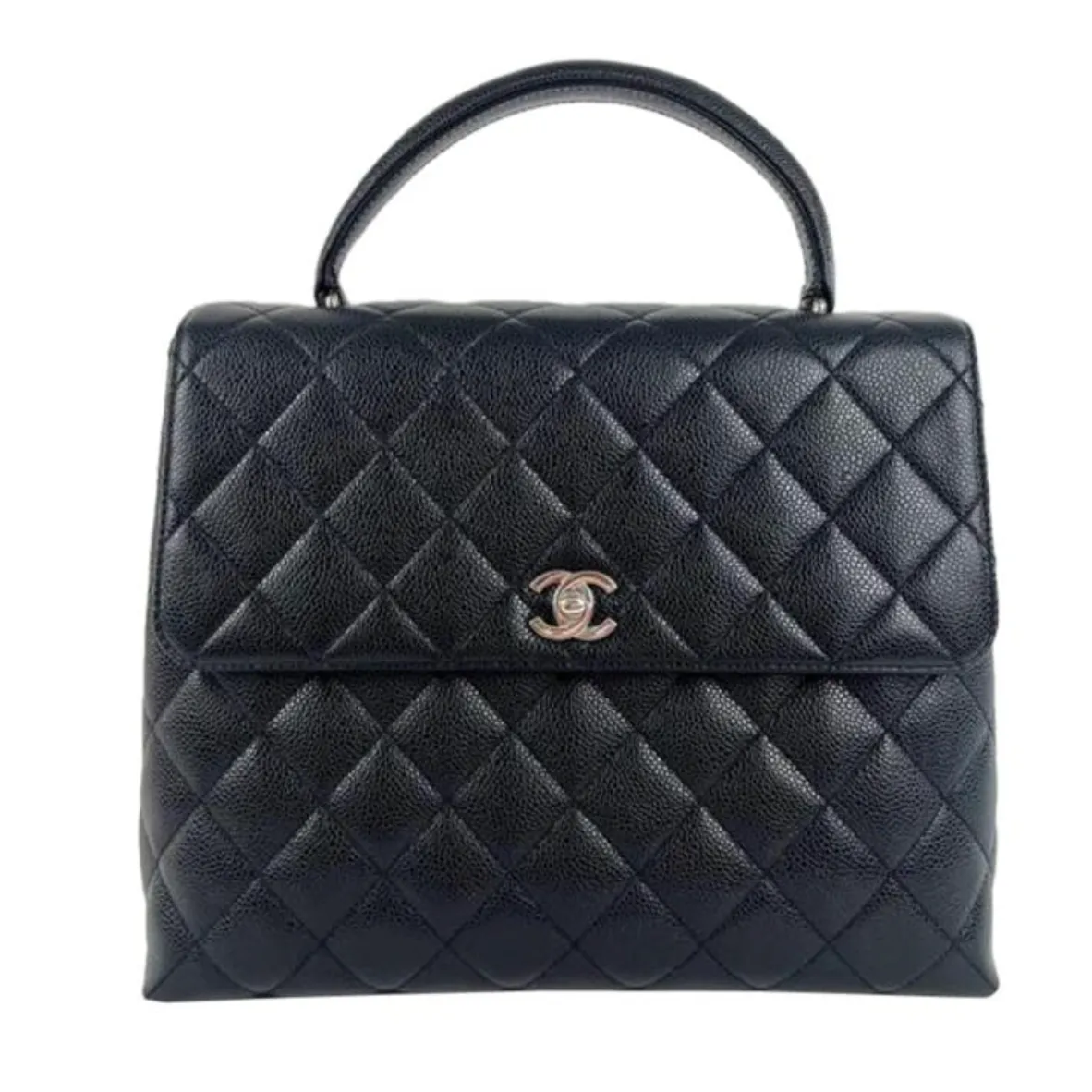Chanel Caviar Leather Top Handle Flap Bag with SHW in Black