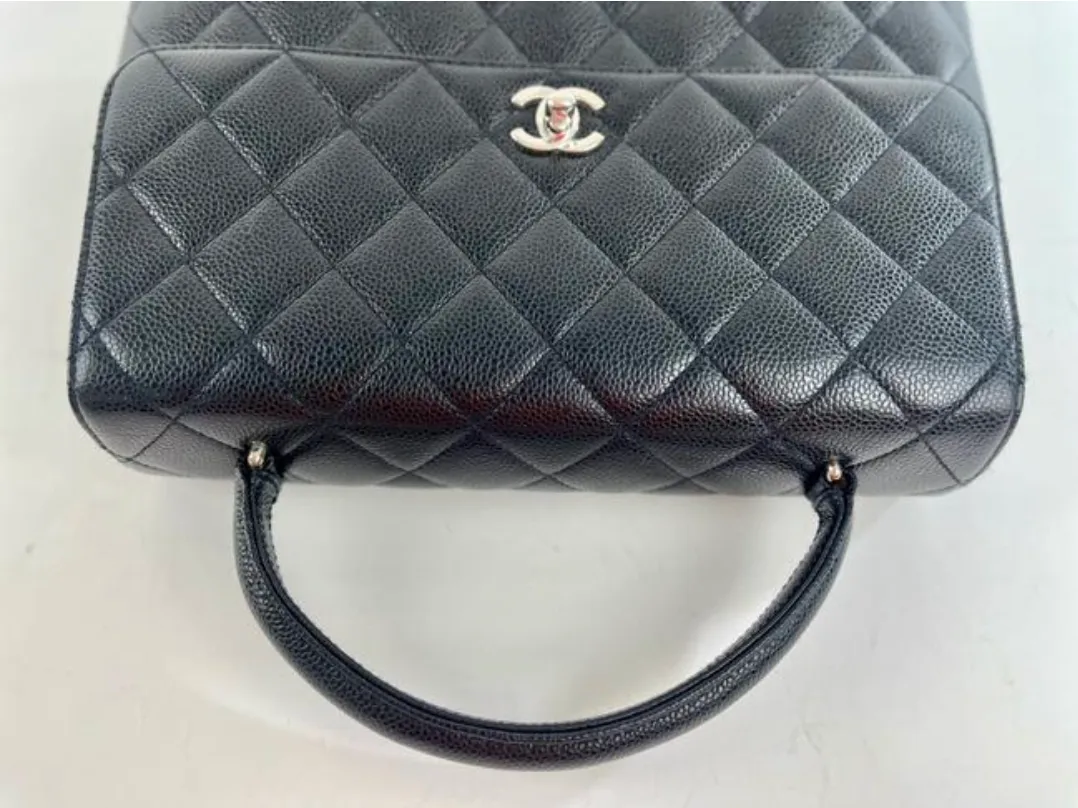 Chanel Caviar Leather Top Handle Flap Bag with SHW in Black