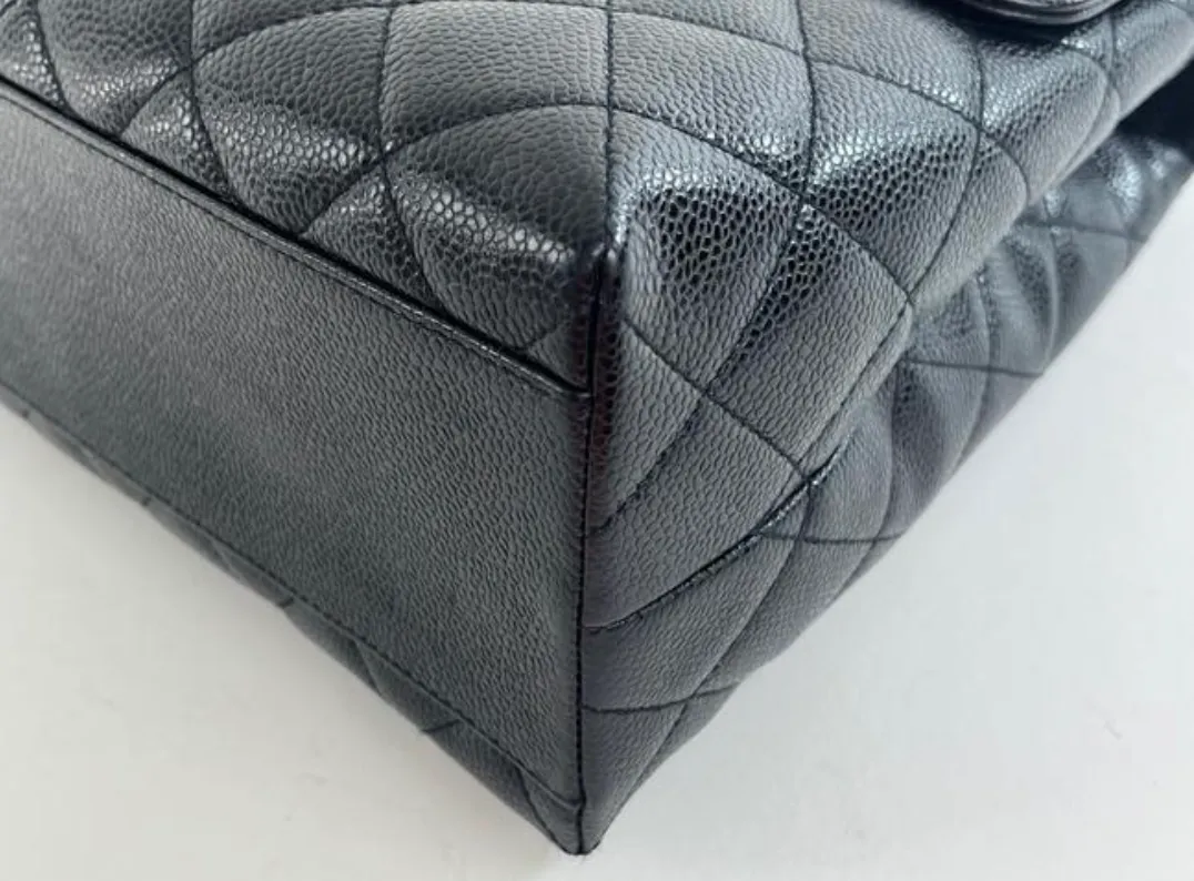 Chanel Caviar Leather Top Handle Flap Bag with SHW in Black